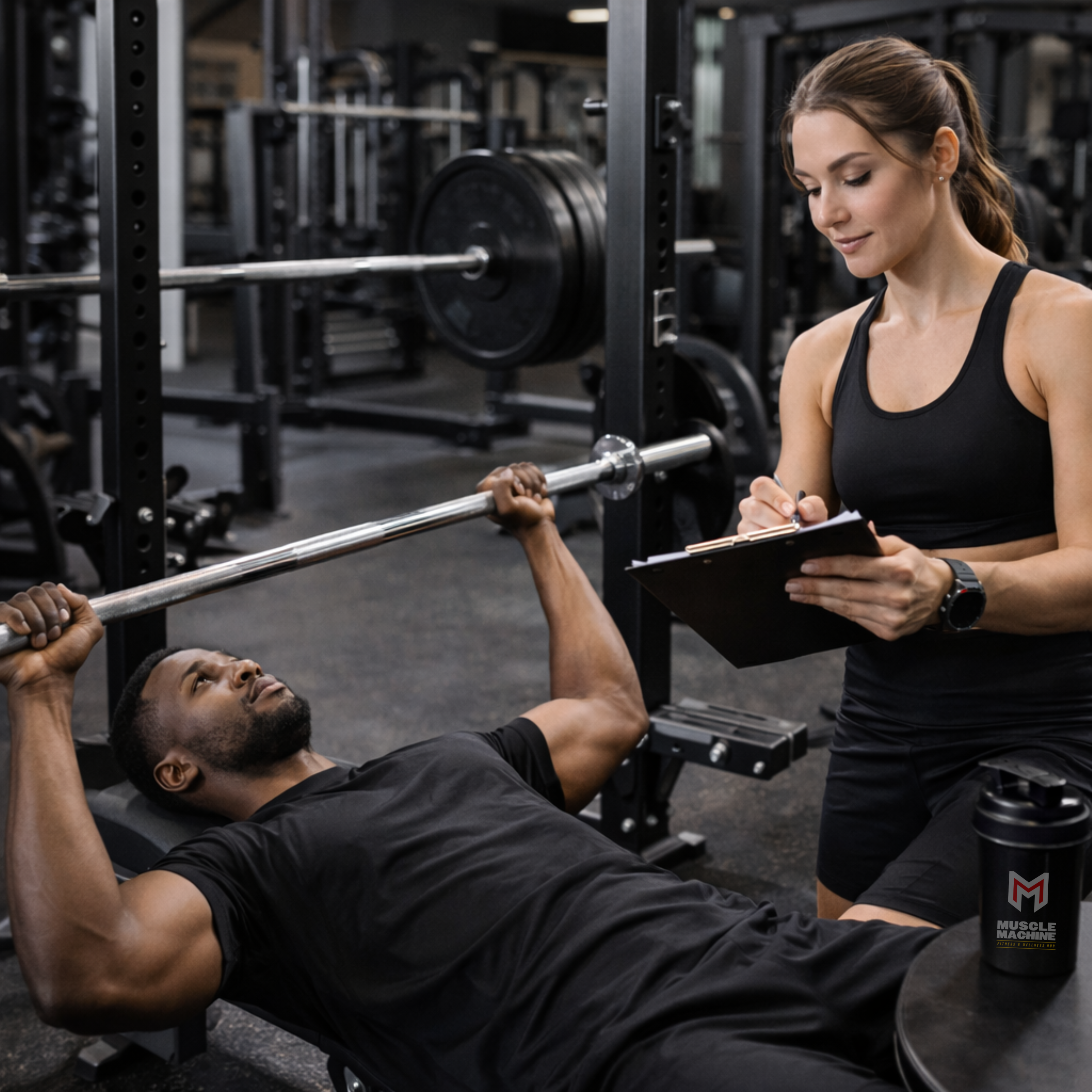 Personal trainer evaluando a persona entrenando