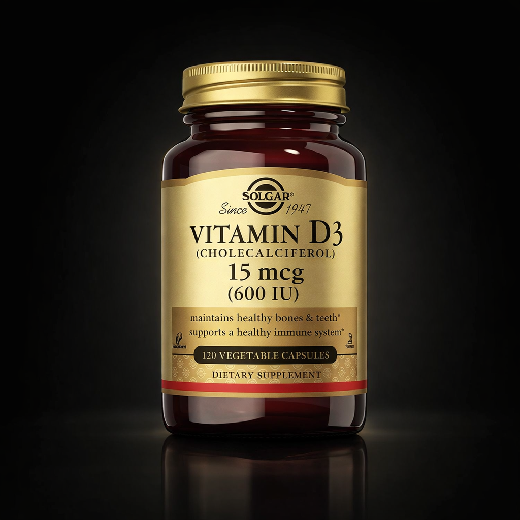 Envase de vitamina D3 600 IU, 120 capsulas, marca Sunvit Life